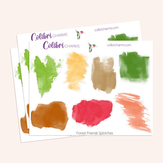 Forest Friends Watercolor Splotches Planner Stickers | Autumn Swatch Stickers | Seasonal Planner