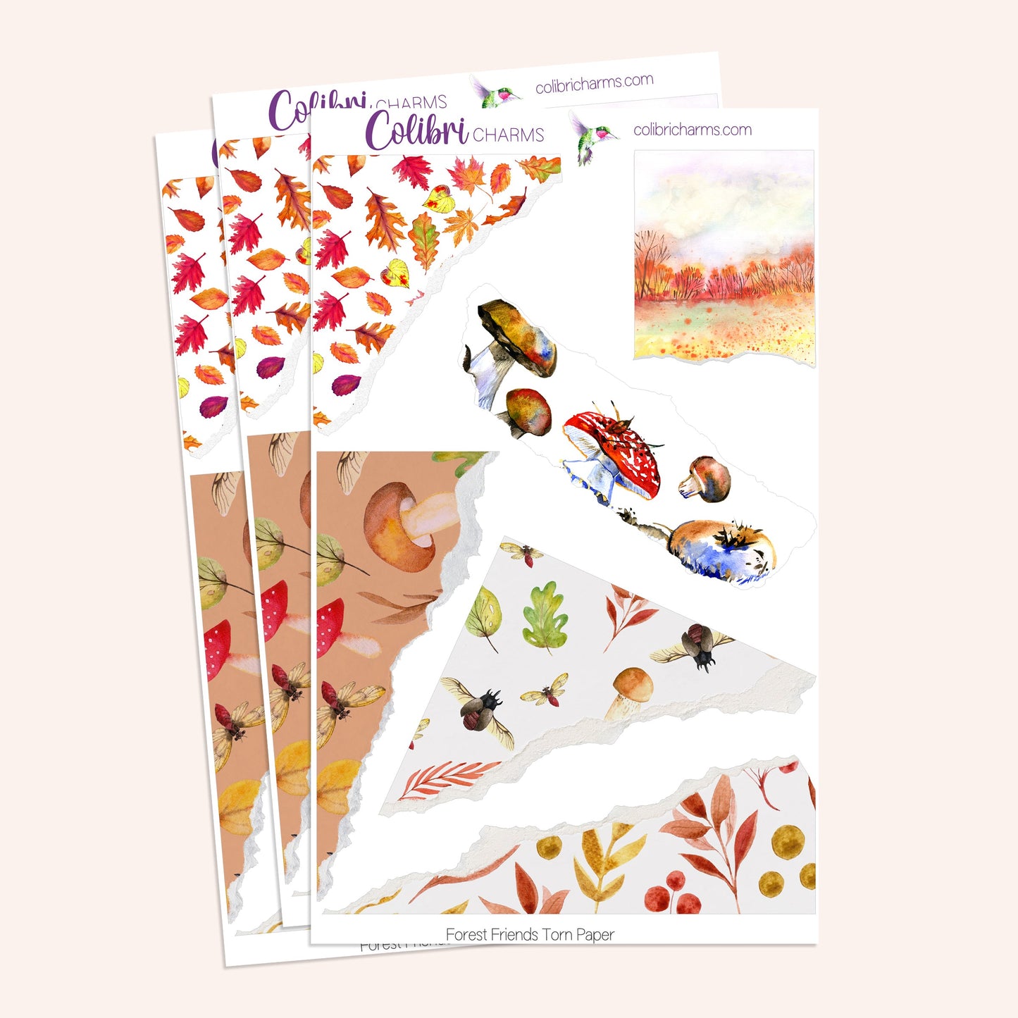 Forest Friends Torn Paper Stickers | Autumn Animals | Fall Deco Planner Stickers | Distressed Ripped Paper