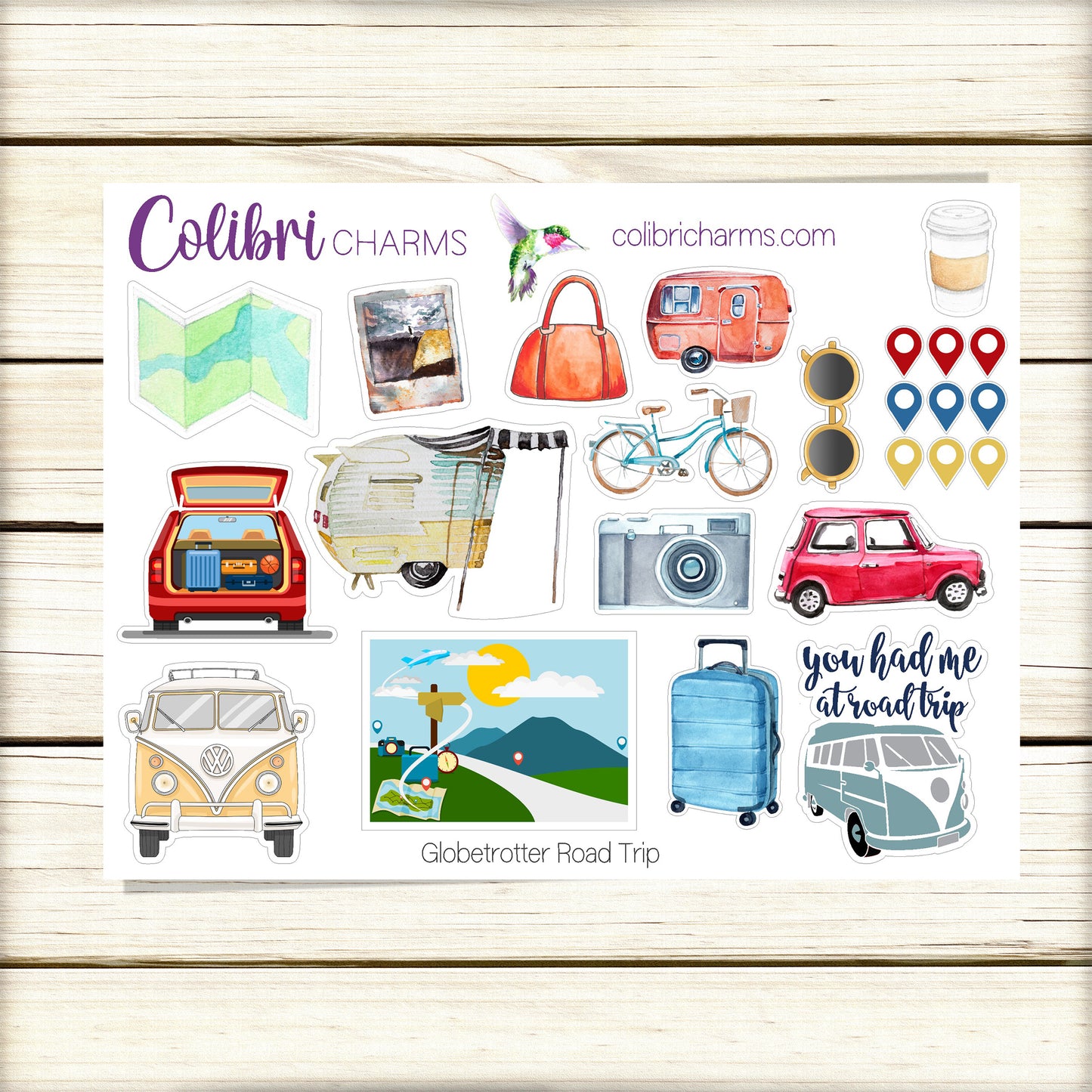 Road Trip | Travel Journal Stickers | Globetrotter Destination Planner Stickers | USA Stickers | Seasonal Planner Stickers
