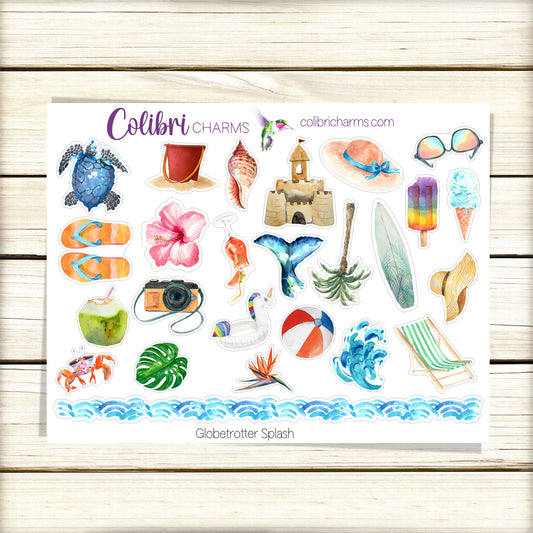 Tropical Vacation | Travel Journal Stickers | Globetrotter Destination Planner Stickers | Splash Beach Pool Stickers | Seasonal Planner Stickers
