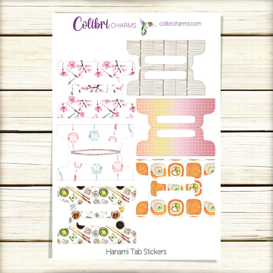 Hanami Tab Planner Stickers | Japanese Deco Bullet Journal Stickers | Sushi and Sakura Bujo Organization