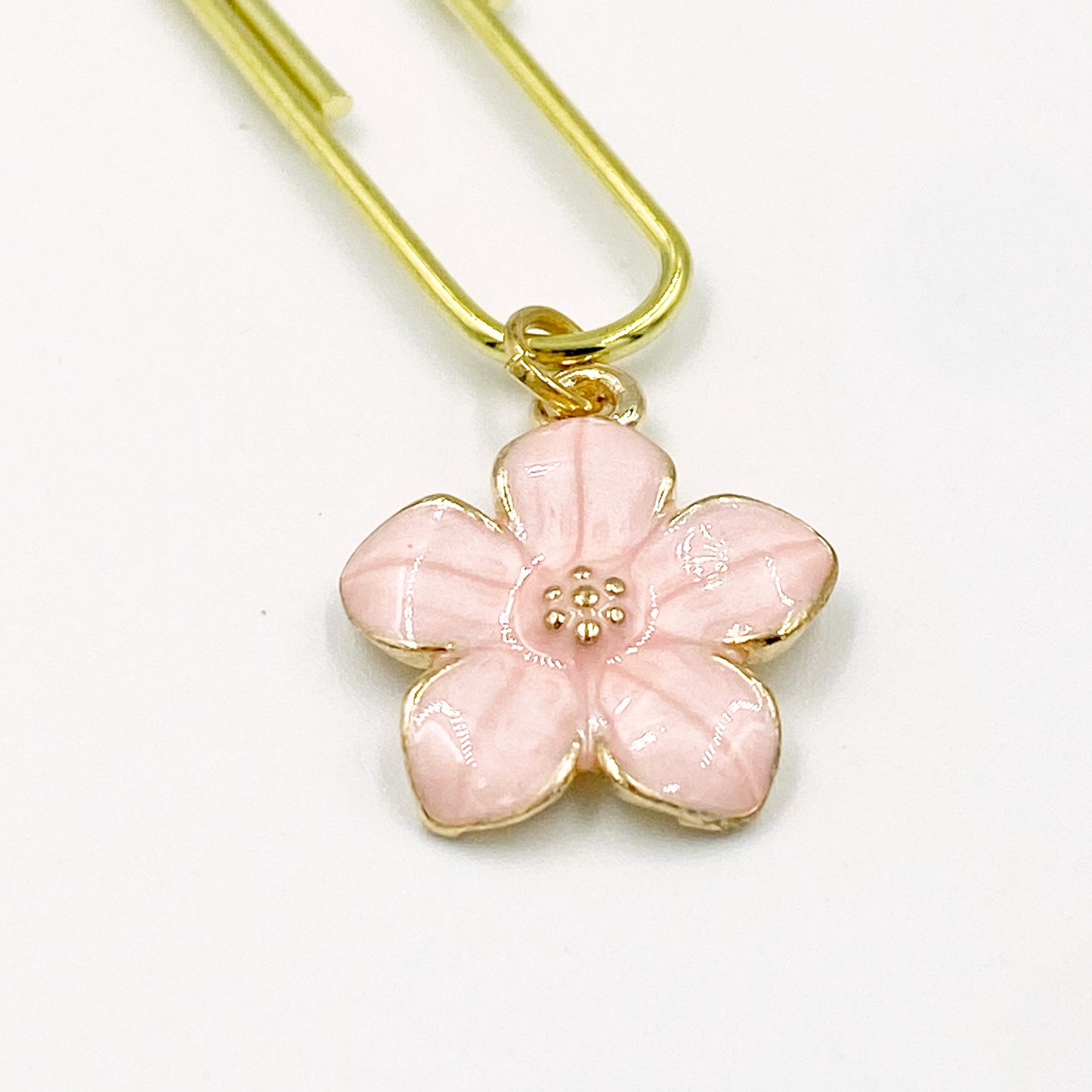 Pink Enamel Sakura Planner Charm | White Cherry Blossom Bookmark | Floral Stitch Marker | Japanese Flower Charm