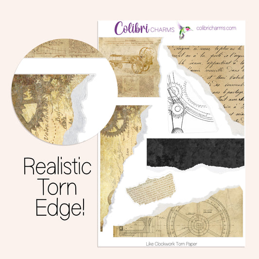 Steampunk Torn Paper Stickers | Vintage Planner Decor | Like Clockwork Planner Stickers | Seasonal Planner Stickers | Ripped Paper