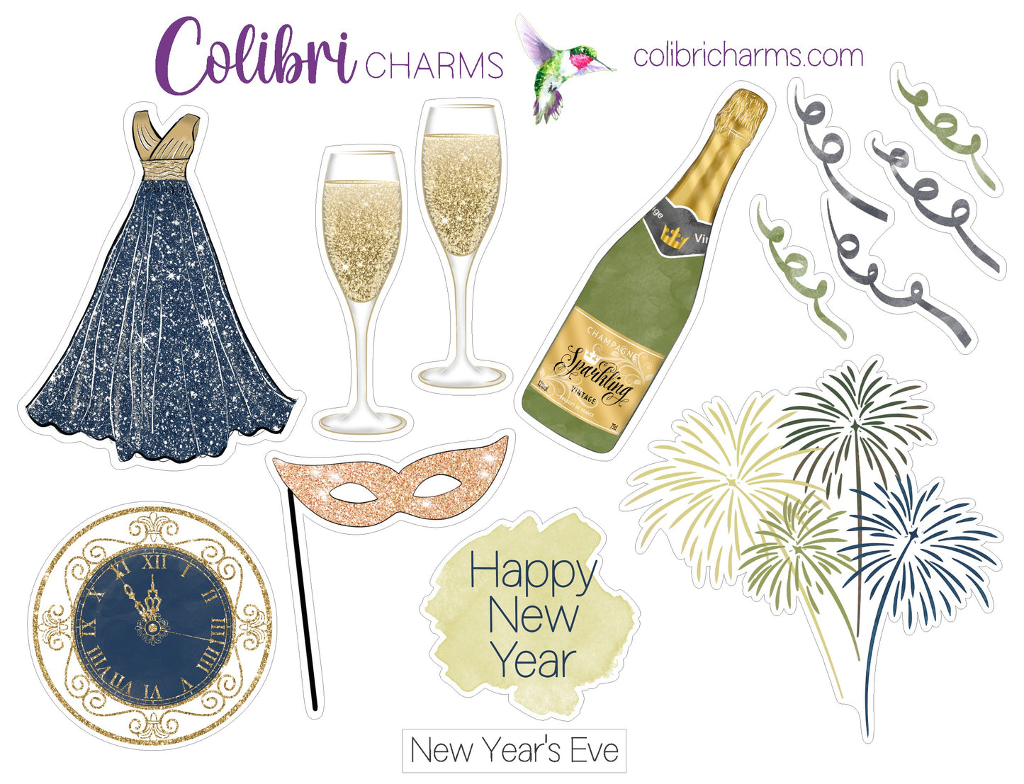 New Year's Eve Watercolor Planner Stickers | Winter Woods Holiday Stickers | Seasonal Planner