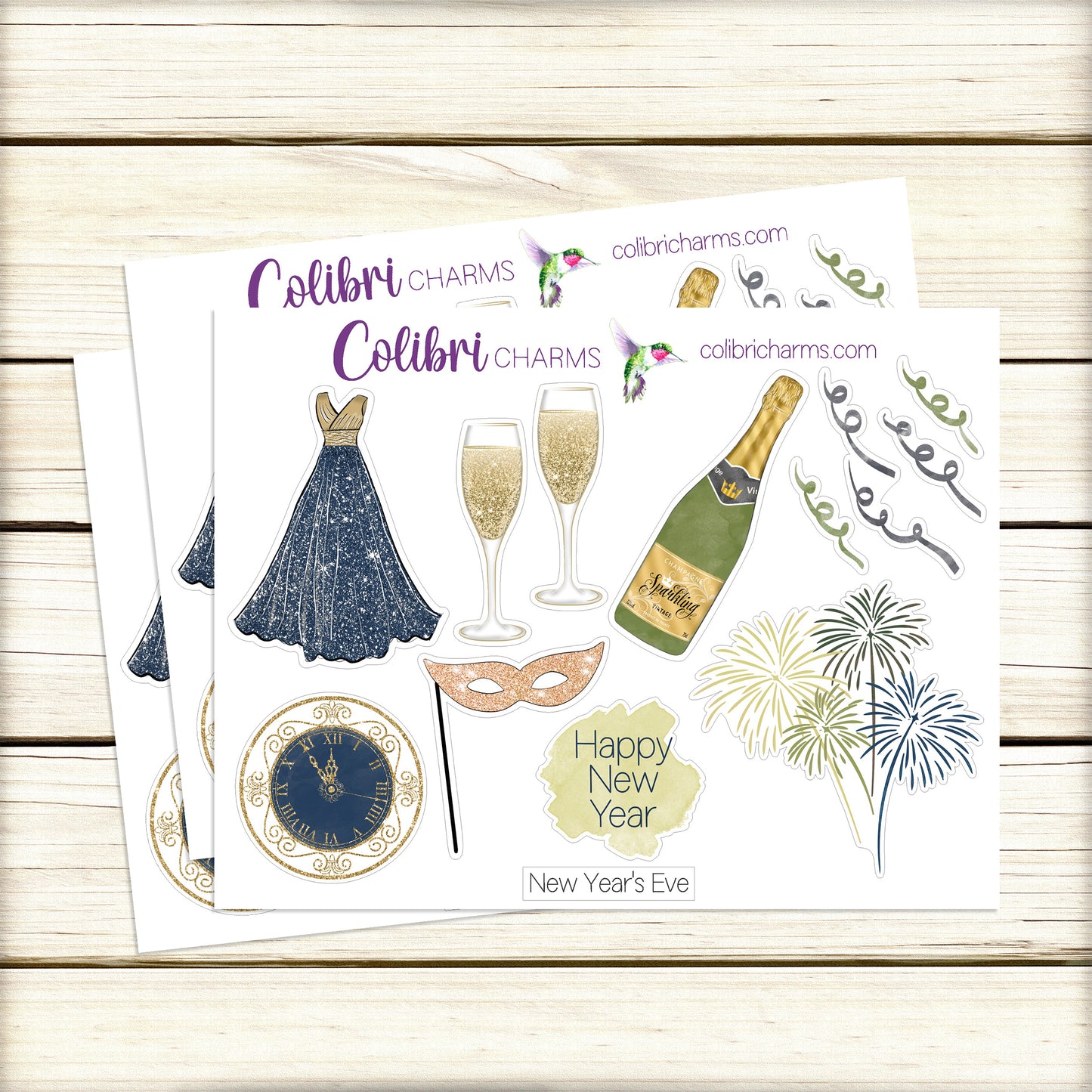 New Year's Eve Watercolor Planner Stickers | Winter Woods Holiday Stickers | Seasonal Planner