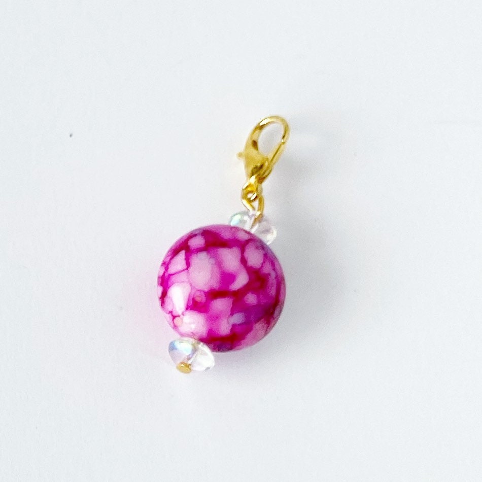 Pink Watercolor Planner Charm | Splatter Bead Charm | Beaded Stitch Marker