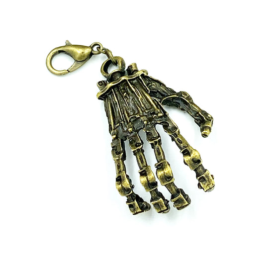 Bronze Skeleton Hand Charm | Steampunk Clip | Dark Academia Bookmark | Vintage Halloween Decoration
