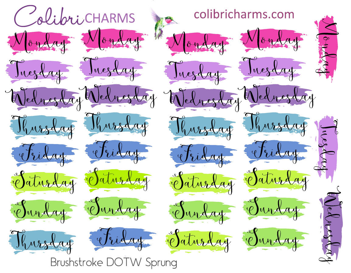 Brushstroke Days of the Week Planner Stickers in Sprung | Watercolor DOTW Stickers | Script Daily Stickers | Date Dots | Date Stickers