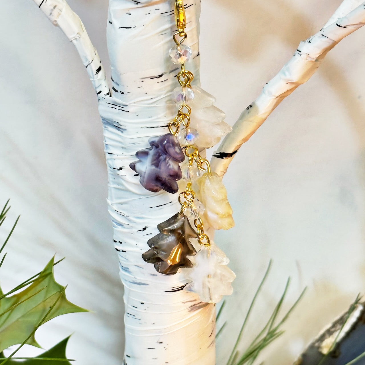 Wintry Tree Beaded Planner Chain | Winter Woods Sparkly Dangly Charm | Christmas Bead Dangle