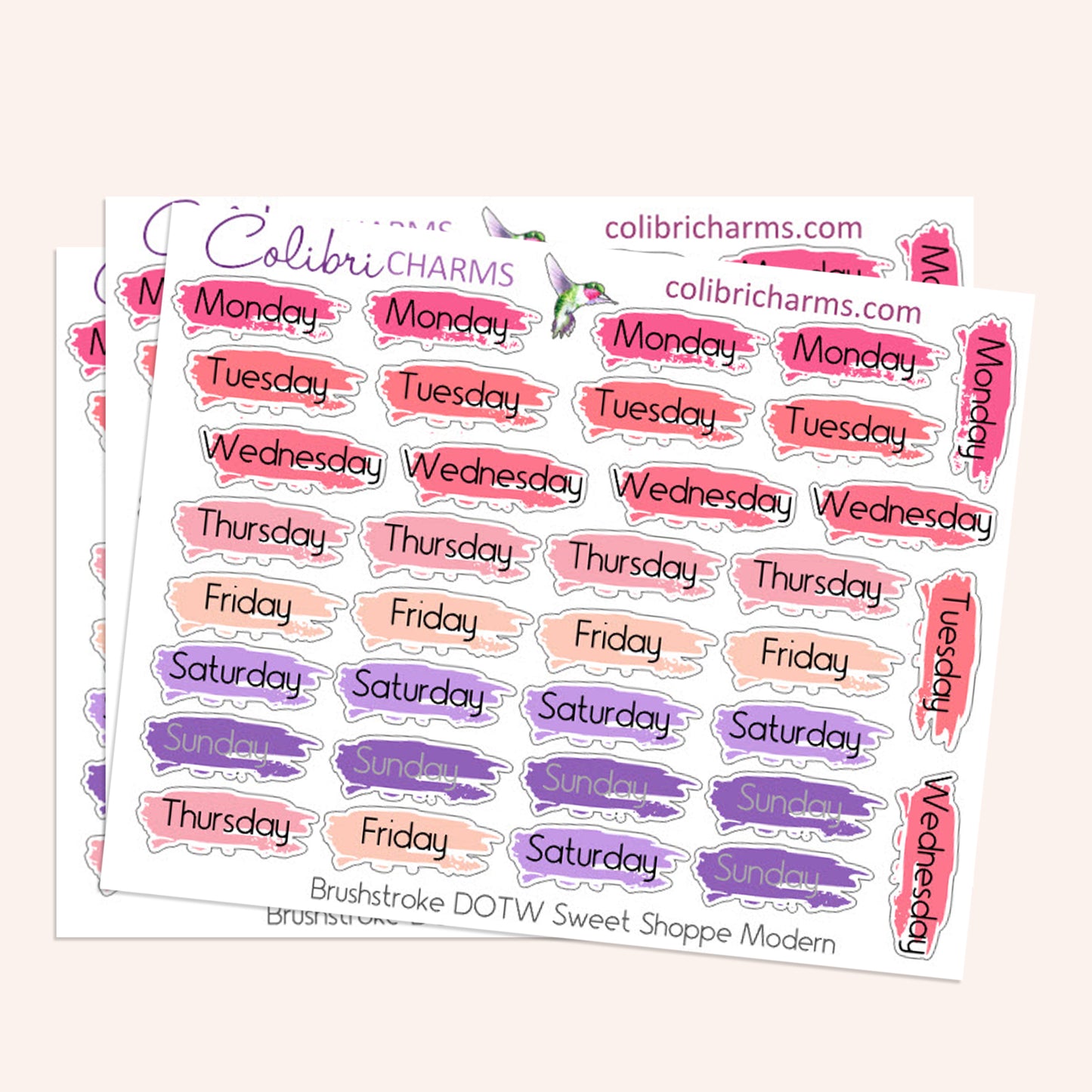Sweet Shoppe Brushstroke Days of the Week Planner Stickers | Watercolor DOTW Stickers | Number Stickers | Date Dots | Date Stickers