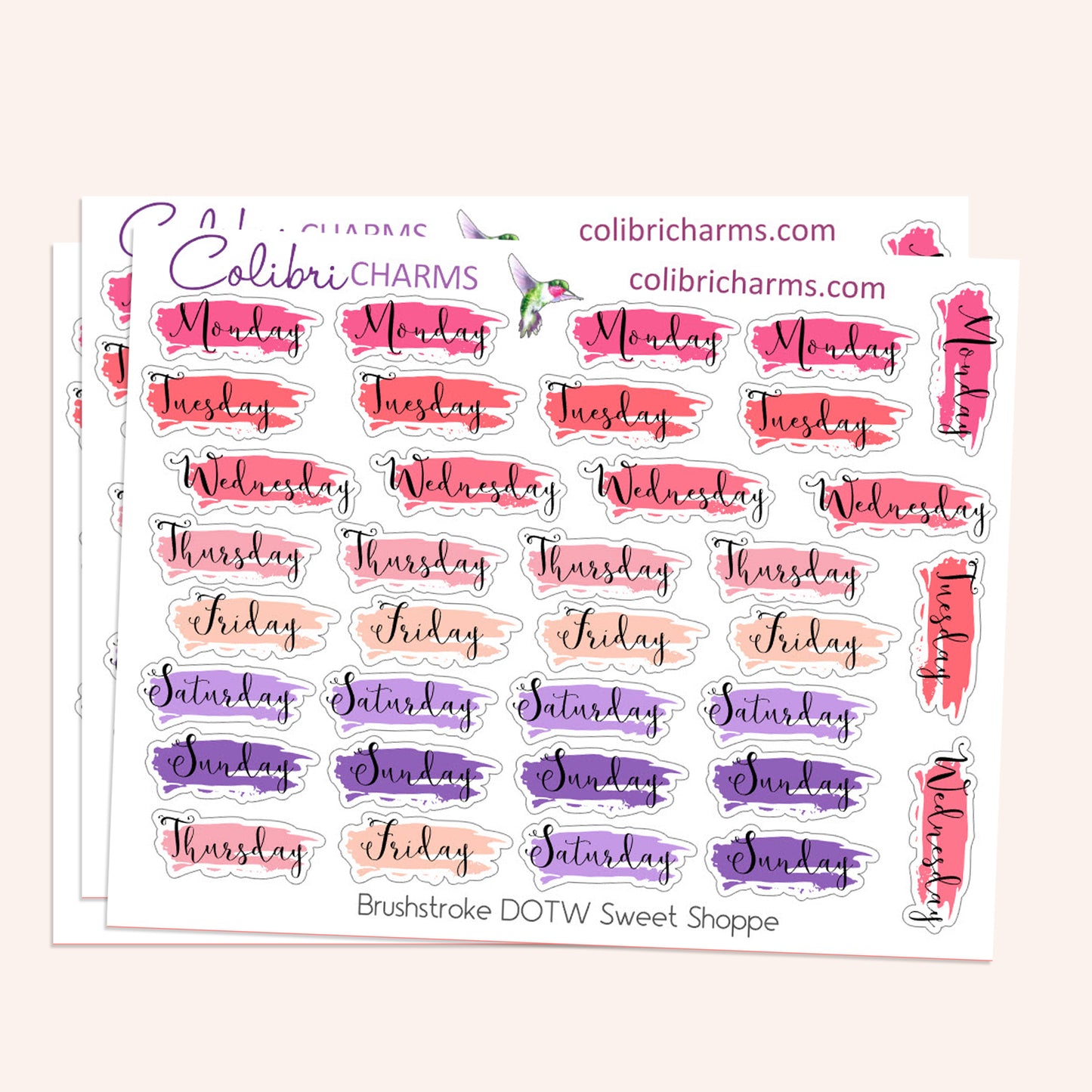 Sweet Shoppe Brushstroke Days of the Week Planner Stickers | Watercolor DOTW Stickers | Number Stickers | Date Dots | Date Stickers