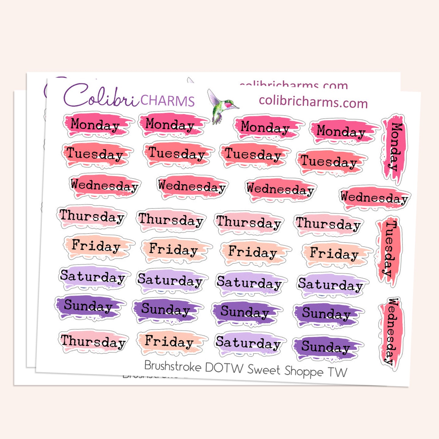 Sweet Shoppe Brushstroke Days of the Week Planner Stickers | Watercolor DOTW Stickers | Number Stickers | Date Dots | Date Stickers