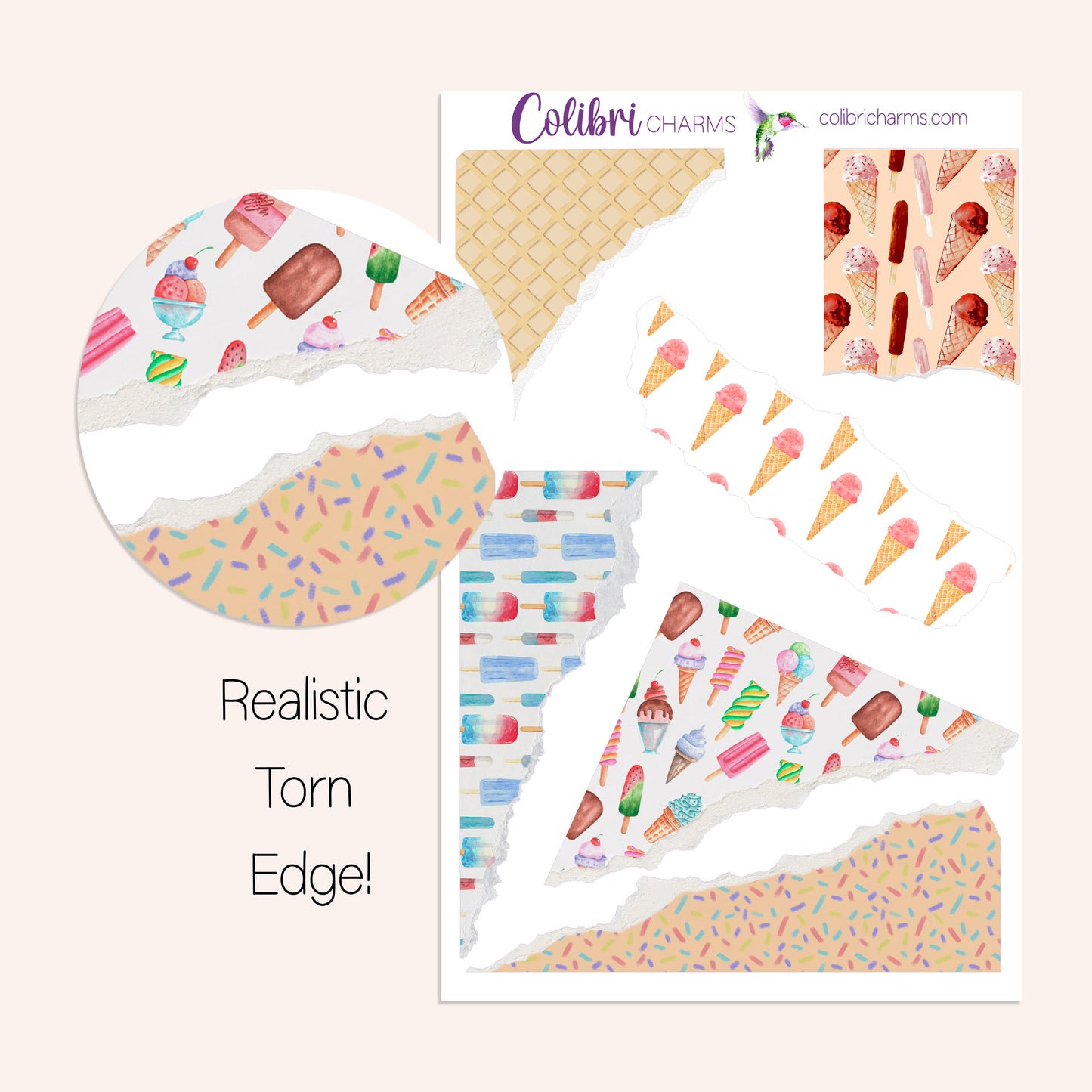 Taste of Summer Torn Paper Stickers | Picnic | Ice Cream Lovers Planner Stickers | Seasonal Planner Stickers | Ripped Paper