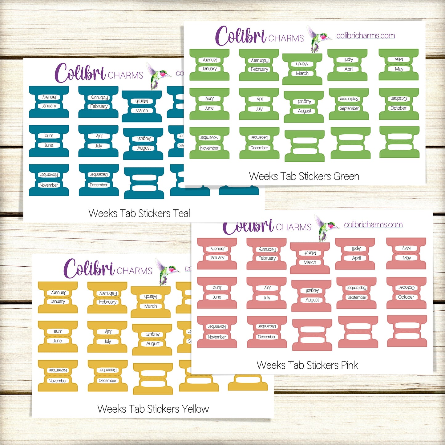 Weeks Tab Month Stickers | Single Color Tab Planner Stickers | Planner Organization | Hobo Month Tabs