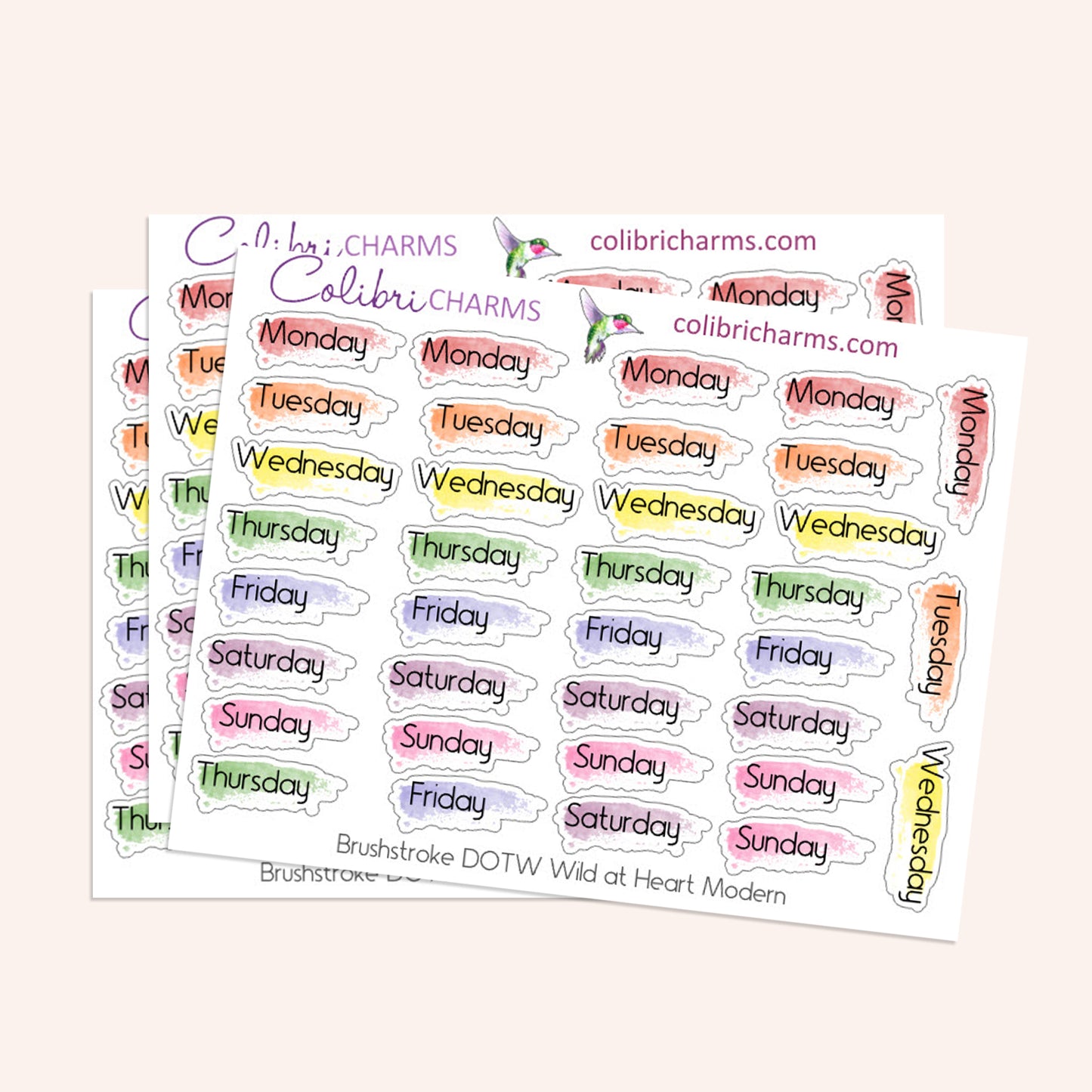 Wild at Heart Brushstroke Days of the Week Planner Stickers | Watercolor DOTW Stickers | Number Stickers | Date Dots | Date Stickers