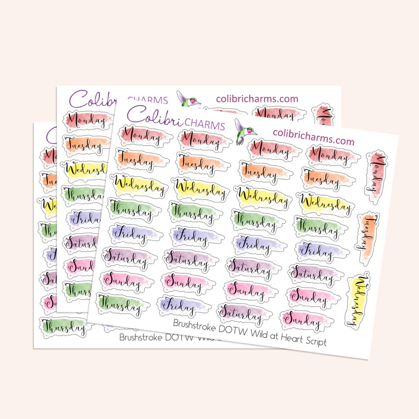 Wild at Heart Brushstroke Days of the Week Planner Stickers | Watercolor DOTW Stickers | Number Stickers | Date Dots | Date Stickers