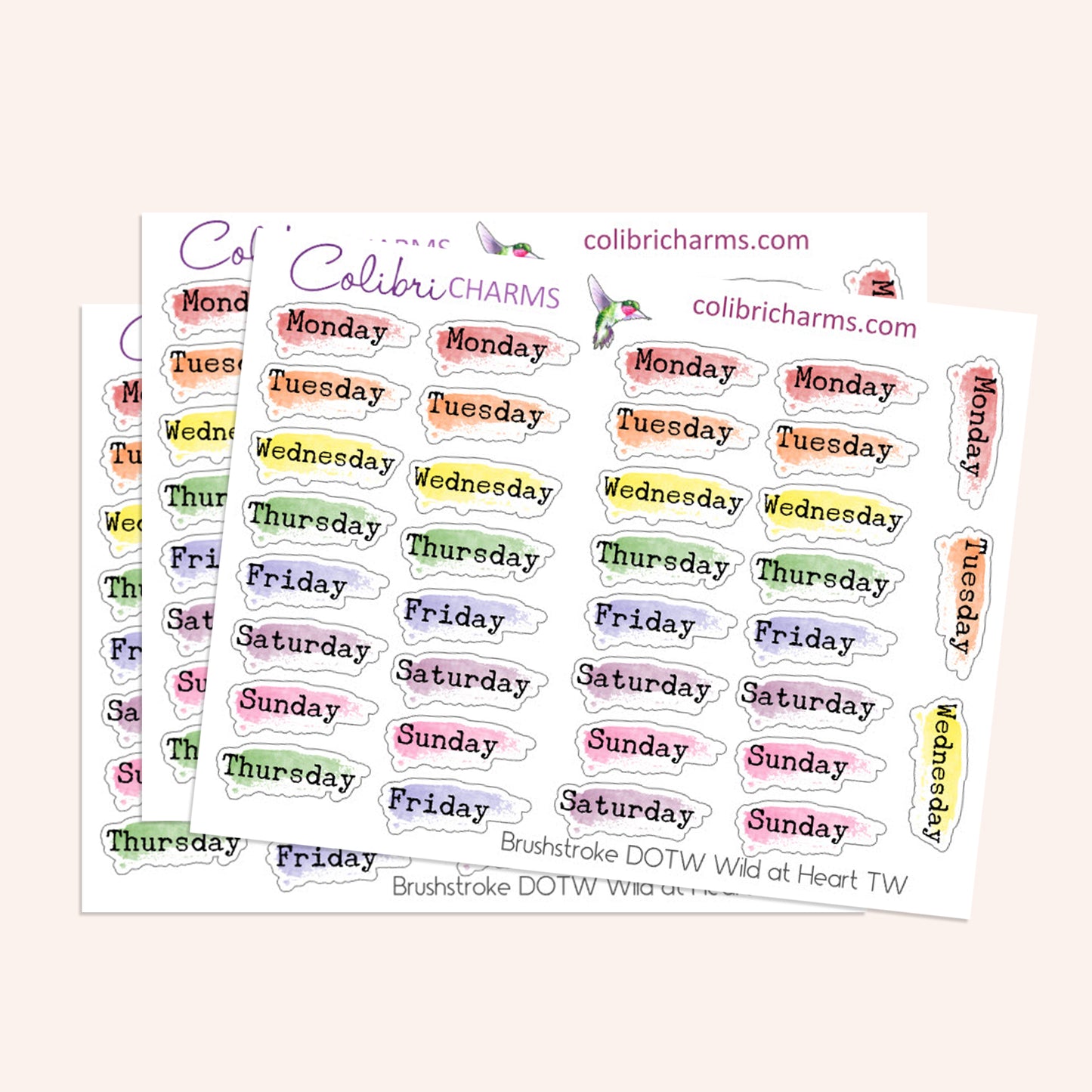 Wild at Heart Brushstroke Days of the Week Planner Stickers | Watercolor DOTW Stickers | Number Stickers | Date Dots | Date Stickers