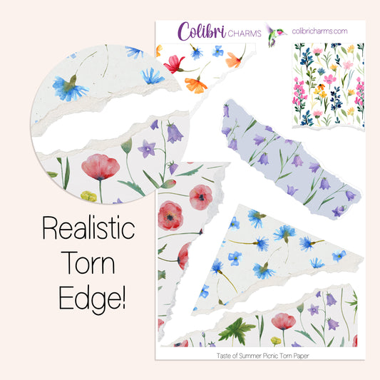 Wild at Heart Torn Paper Stickers | Wildflower Decor | Poppy Planner Stickers | Seasonal Floral Planner Stickers | Ripped Paper