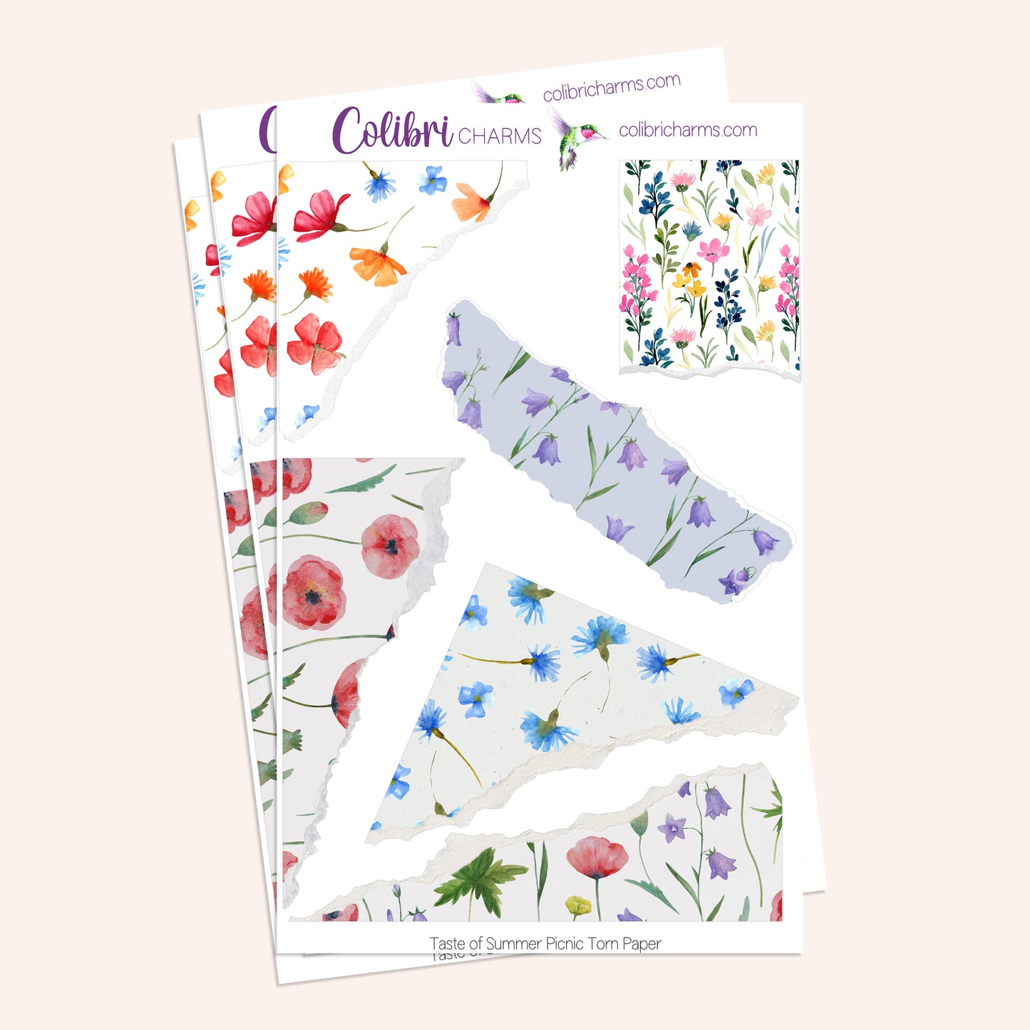 Wild at Heart Torn Paper Stickers | Wildflower Decor | Poppy Planner Stickers | Seasonal Floral Planner Stickers | Ripped Paper