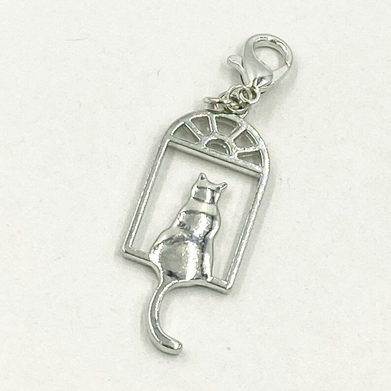 Cat in the Window Planner Charm | Kitty Bookmark | Cat Lover's Clip | Seasonal | Feline Stitch Marker | Progress Keeper | Counter
