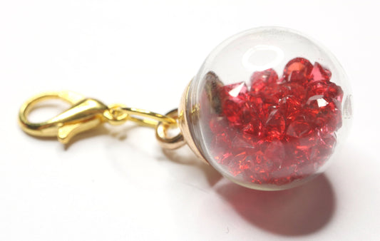 Red Planner Charm | Gem Sphere Stitch Marker | Sparkly Progress Keeper