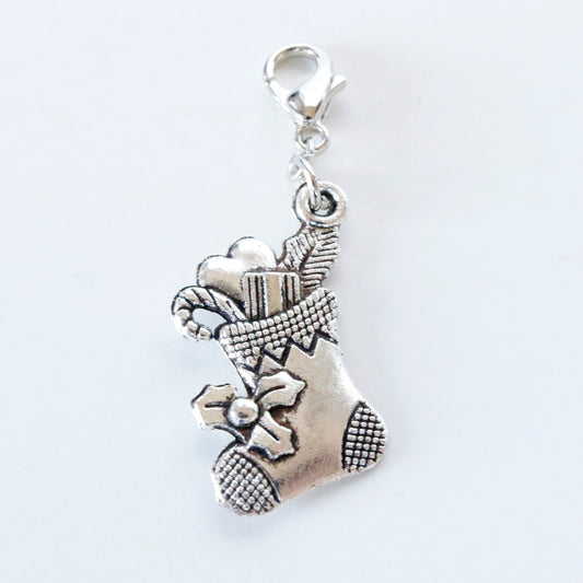 Silver Stocking Charm | Christmas Bookmark | Sock Clip | Progress Keeper | Stitch Marker | Counter