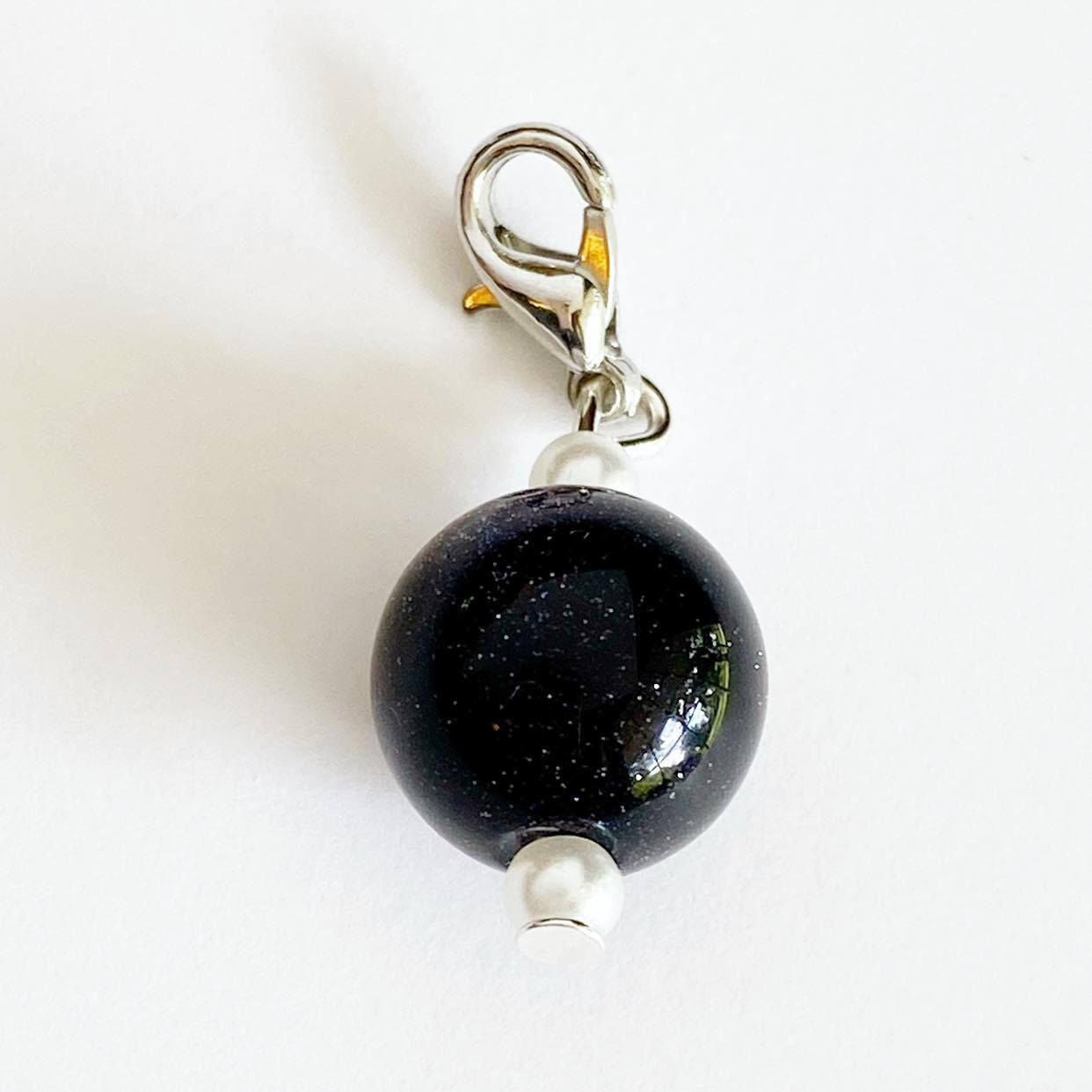Glitter Planner Charm | Sparkly Bookmark | Celestial Clip | Dark Blue Bead Stitch Marker | Progress Keeper