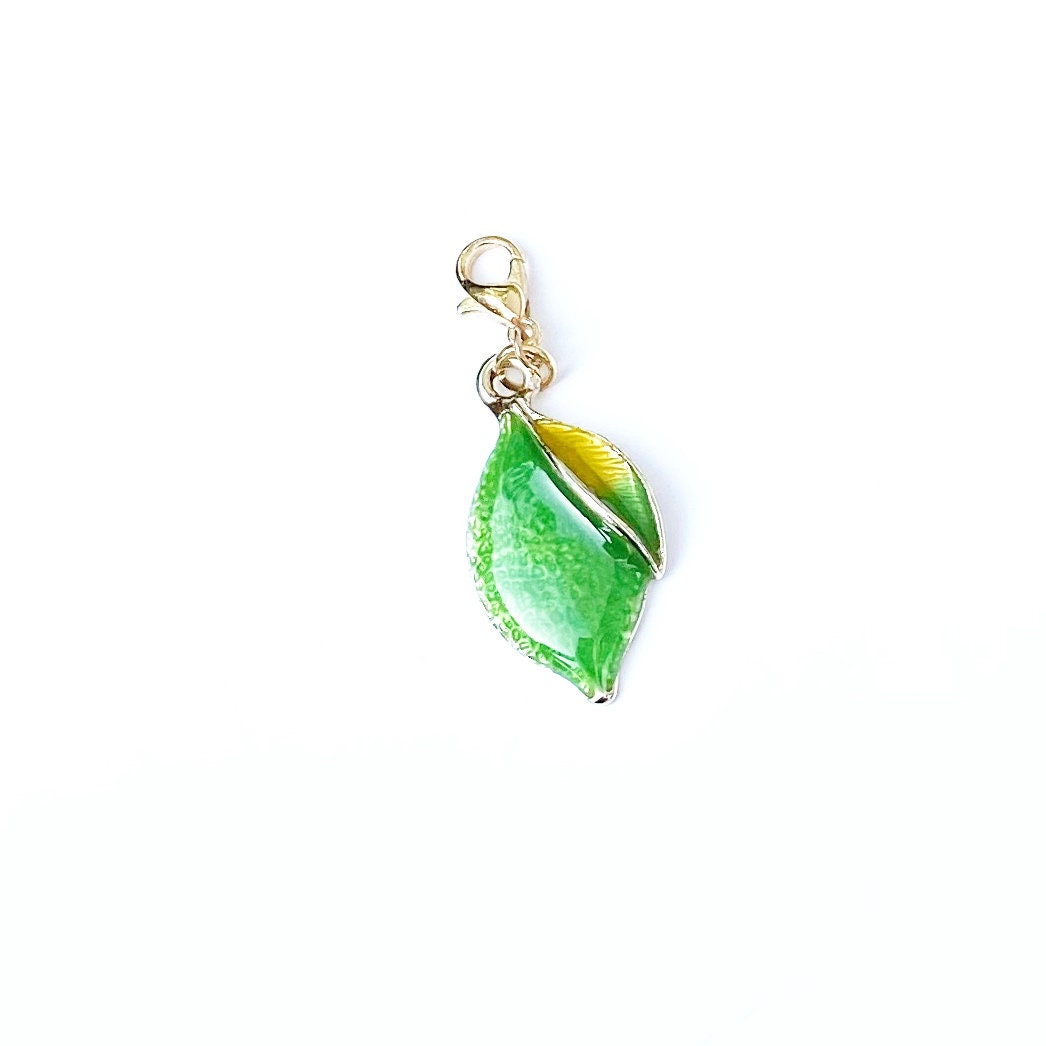 Green and Gold Enamel Lime Charm | Fruit Clip | Citrus Bookmark