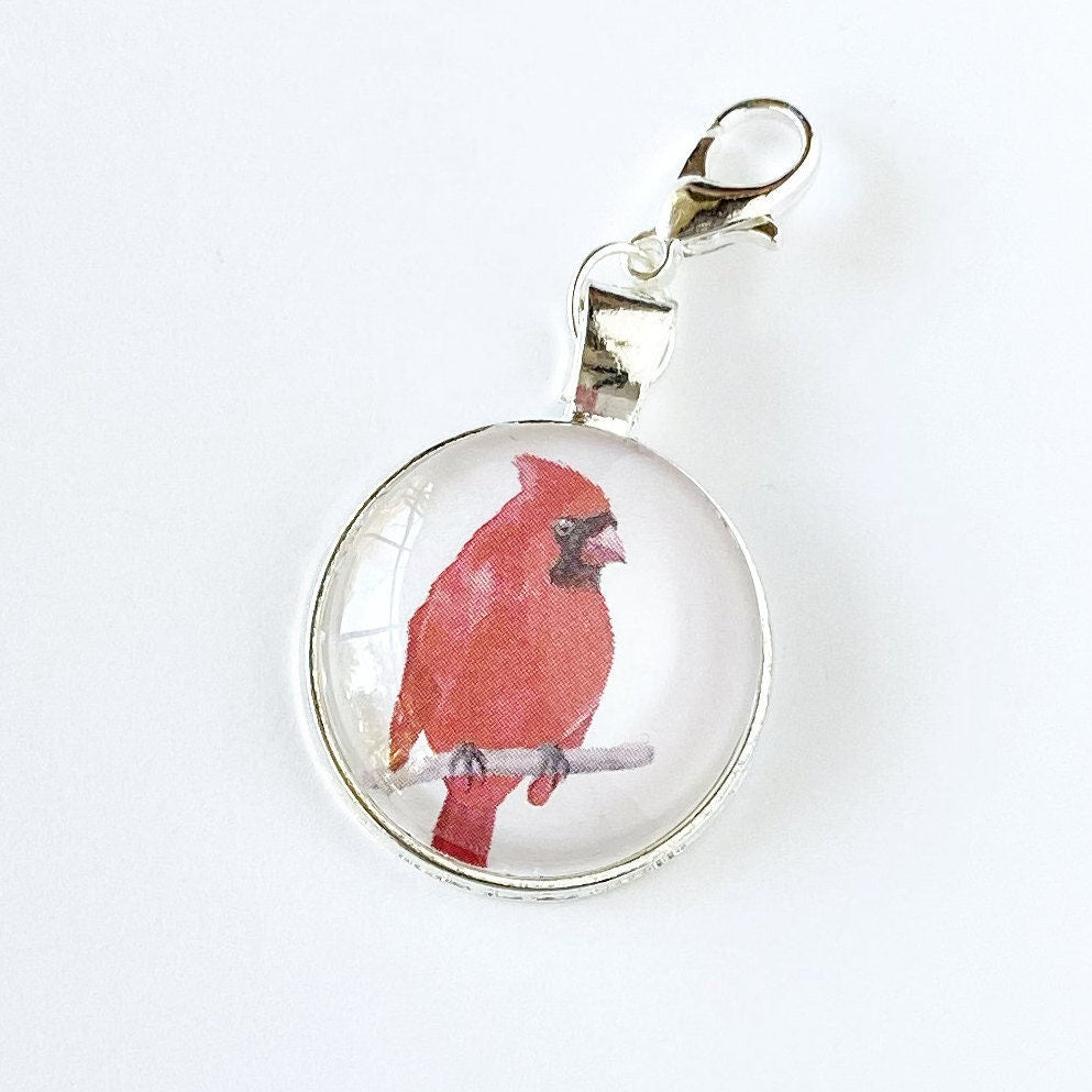 Cardinal 25mm Cabochon Charm, Winter Bird Clips, Gifts Under $10, Cardinal Bookmark, 1-inch Charm