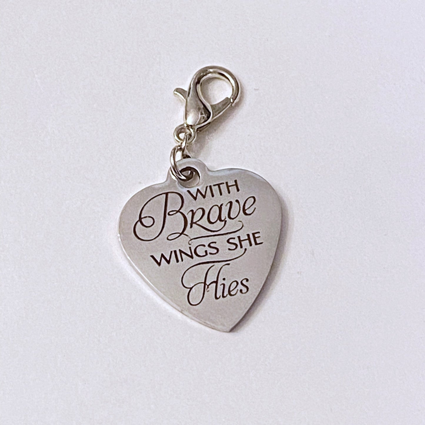 With Brave Wings Charm | Inspirational Bookmark | Uplifting Clip | Stitch Marker | Progress Keeper