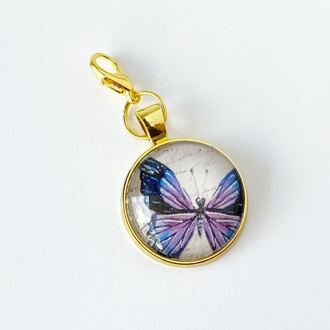 Purple Butterfly 25mm Cabochon Charm, Butterfly Bookmark, Butterfly Planner Decor, 1-inch Charm