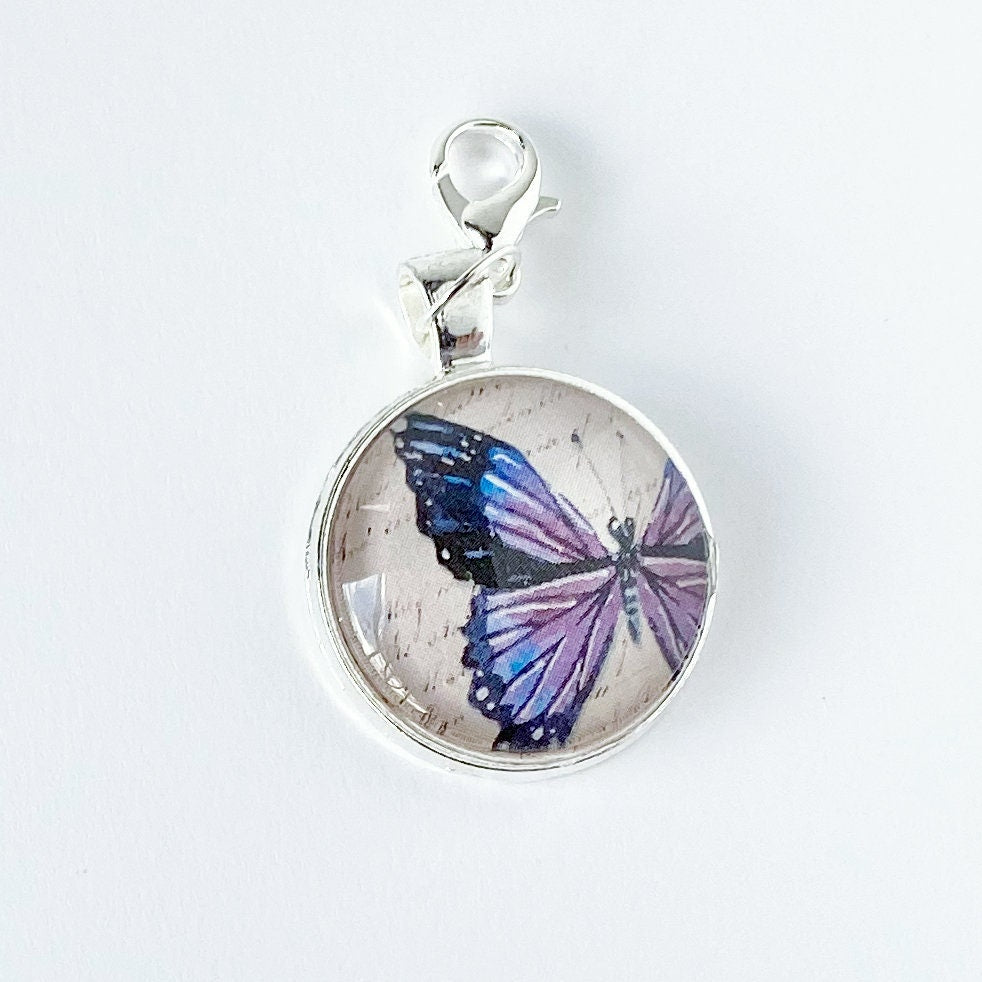 Purple Butterfly 25mm Cabochon Charm, Butterfly Bookmark, Butterfly Planner Decor, 1-inch Charm