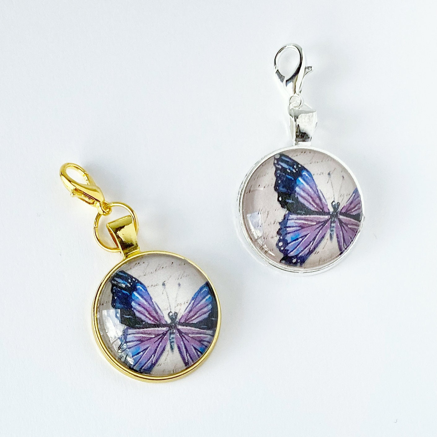 Purple Butterfly 25mm Cabochon Charm, Butterfly Bookmark, Butterfly Planner Decor, 1-inch Charm