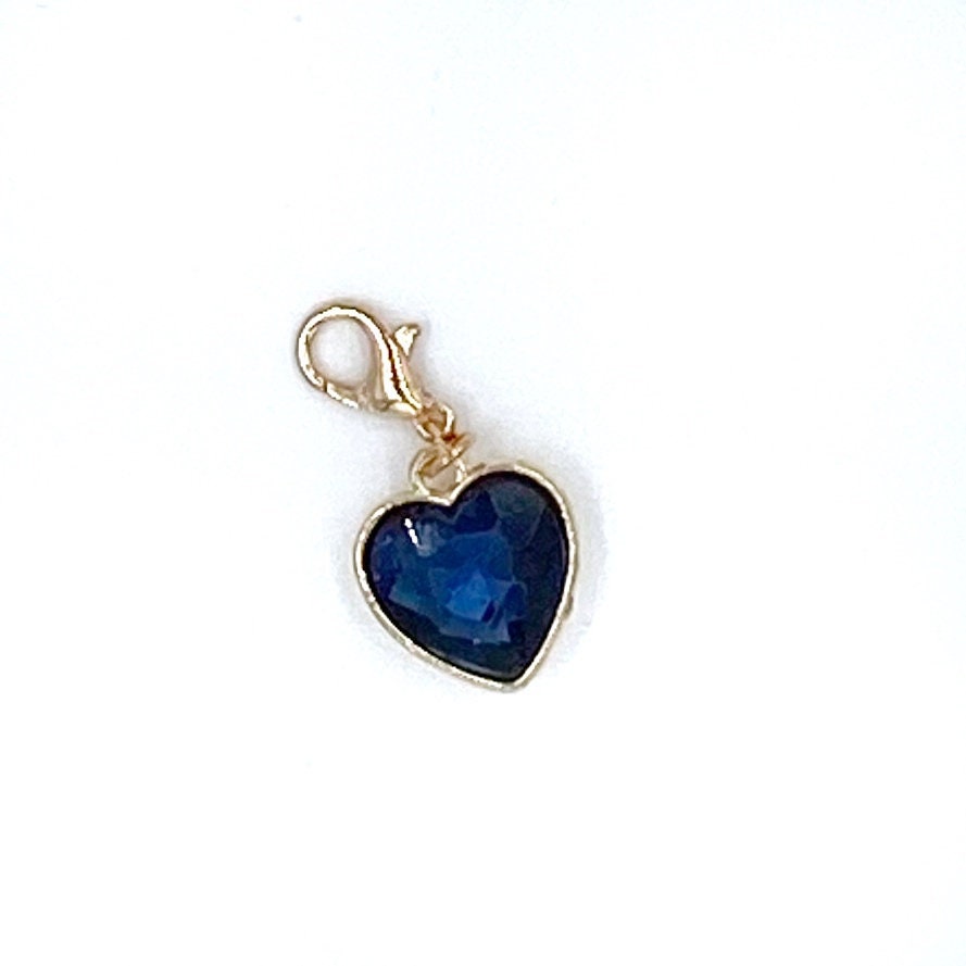 Blue Crystal Heart Charm in Gold-Tone Setting | Crystal Stitch Marker | Heart Bookmark | Valentine Progress Keeper