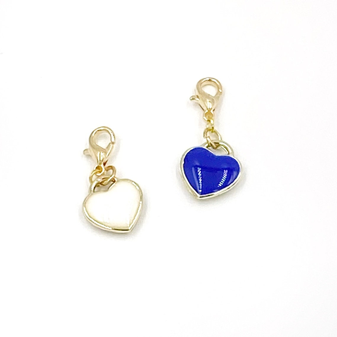 White or Blue Enamel Heart Charm | Valentine Clip | Love Stitch Marker
