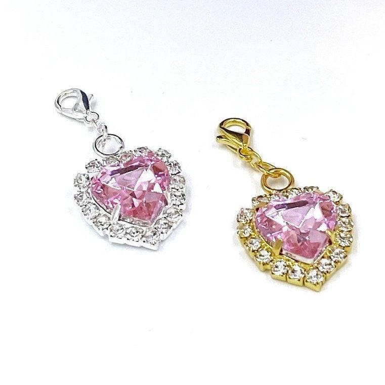 Pink Rhinestone Heart Charm | Valentine Clip | Rhinestone Stitch Marker | Progress Keeper | Bookmark | Counter