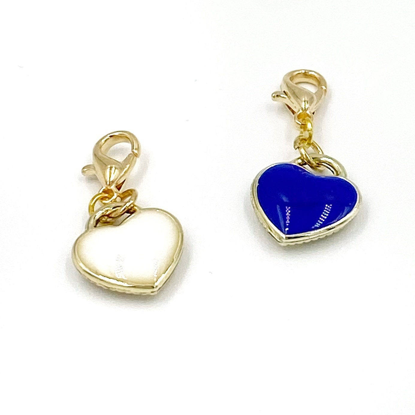 White or Blue Enamel Heart Charm | Valentine Clip | Love Stitch Marker