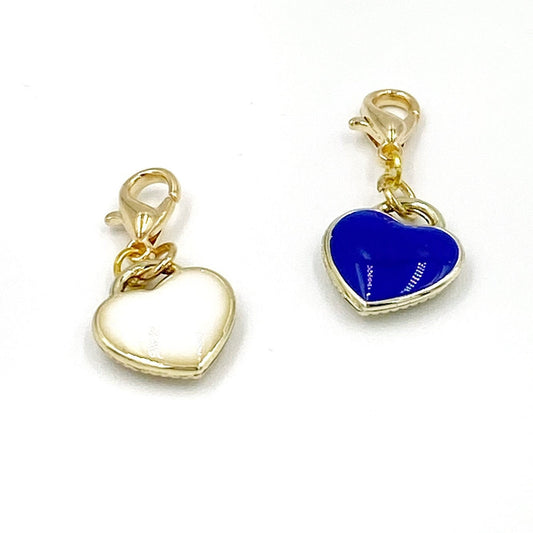 White or Blue Enamel Heart Charm | Valentine Clip | Love Stitch Marker