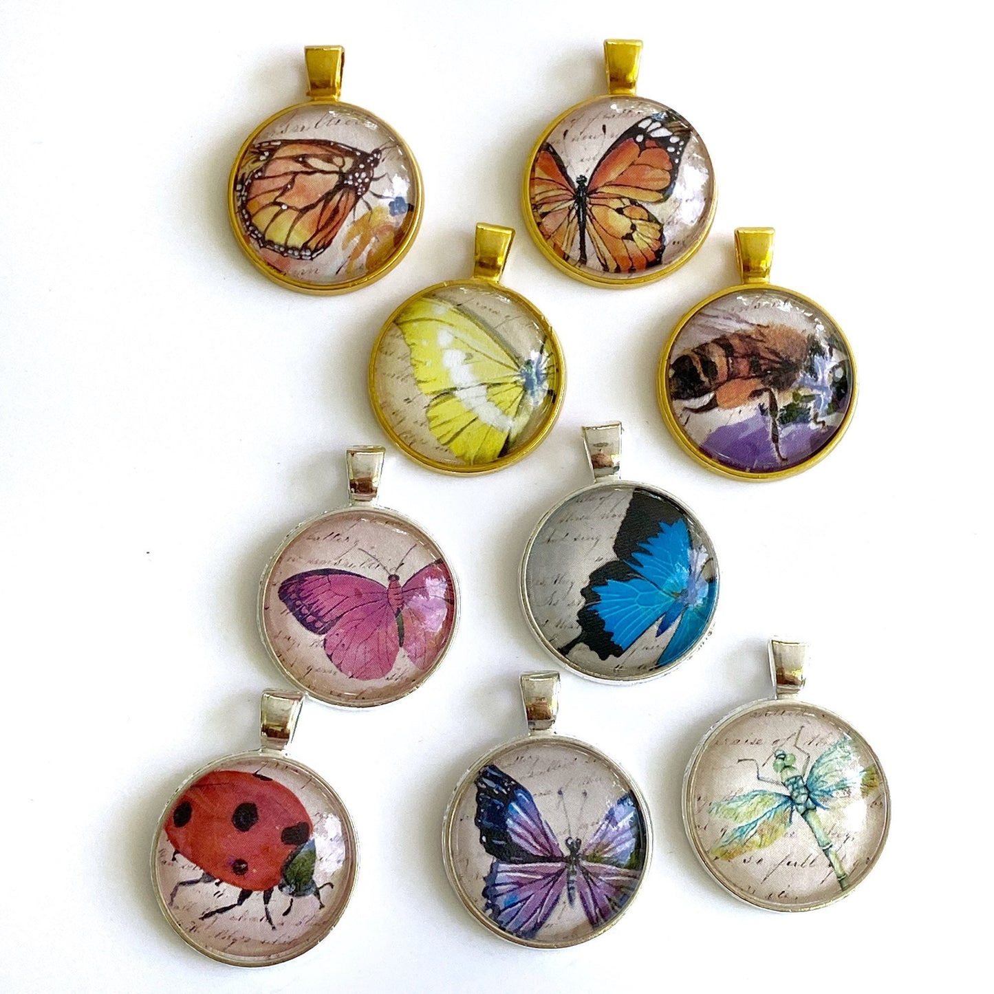 Butterfly Cabochon Charms, Artsy Butterflies Clips, Butterfly Bookmarks, 1 inch, 25mm