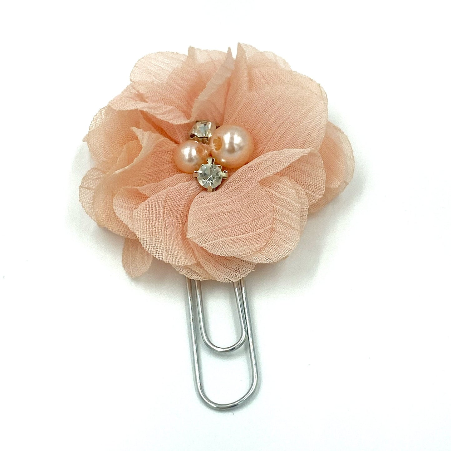 Rhinestone and Pearl Floral Clips | Chiffon Flower Planner Clip | Flower Paper Clip