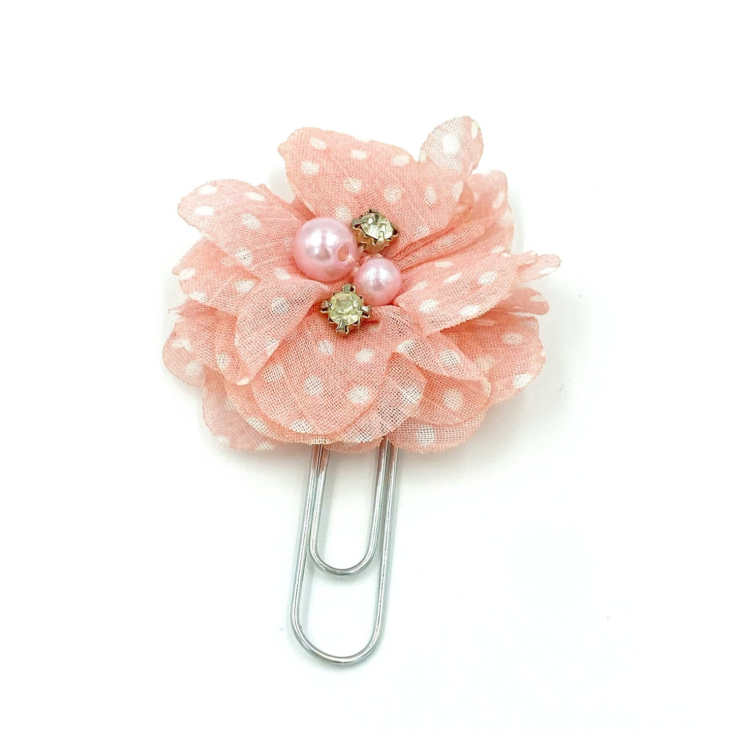 Rhinestone and Pearl Floral Clips | Chiffon Flower Planner Clip | Flower Paper Clip