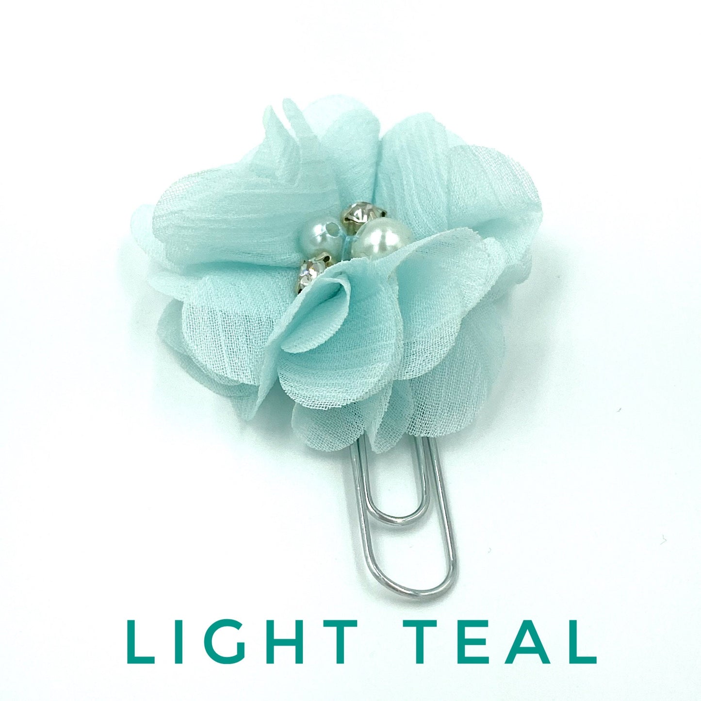 Rhinestone and Pearl Floral Clips | Chiffon Flower Planner Clip | Flower Paper Clip