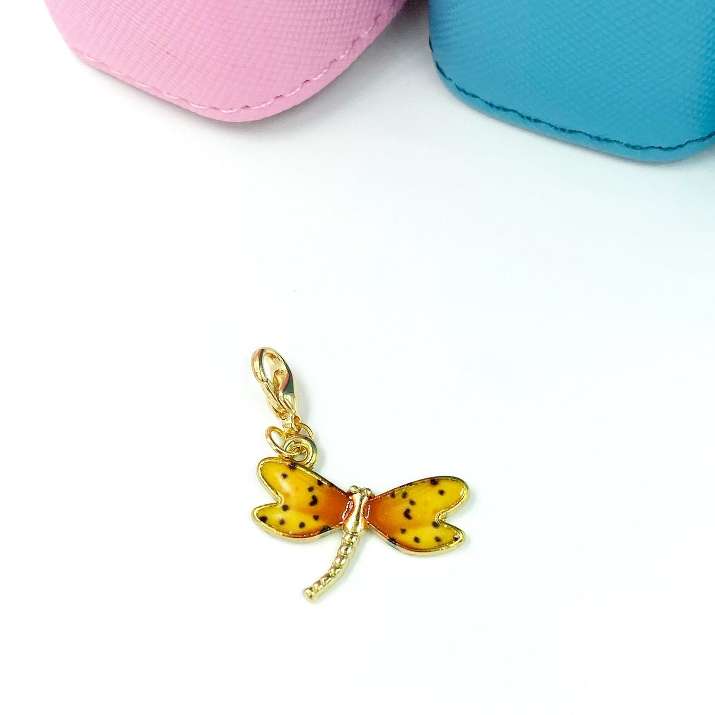 Aqua Dragonfly Charms | Enamel Dragonfly Bookmark | Orange Dragonfly Clip