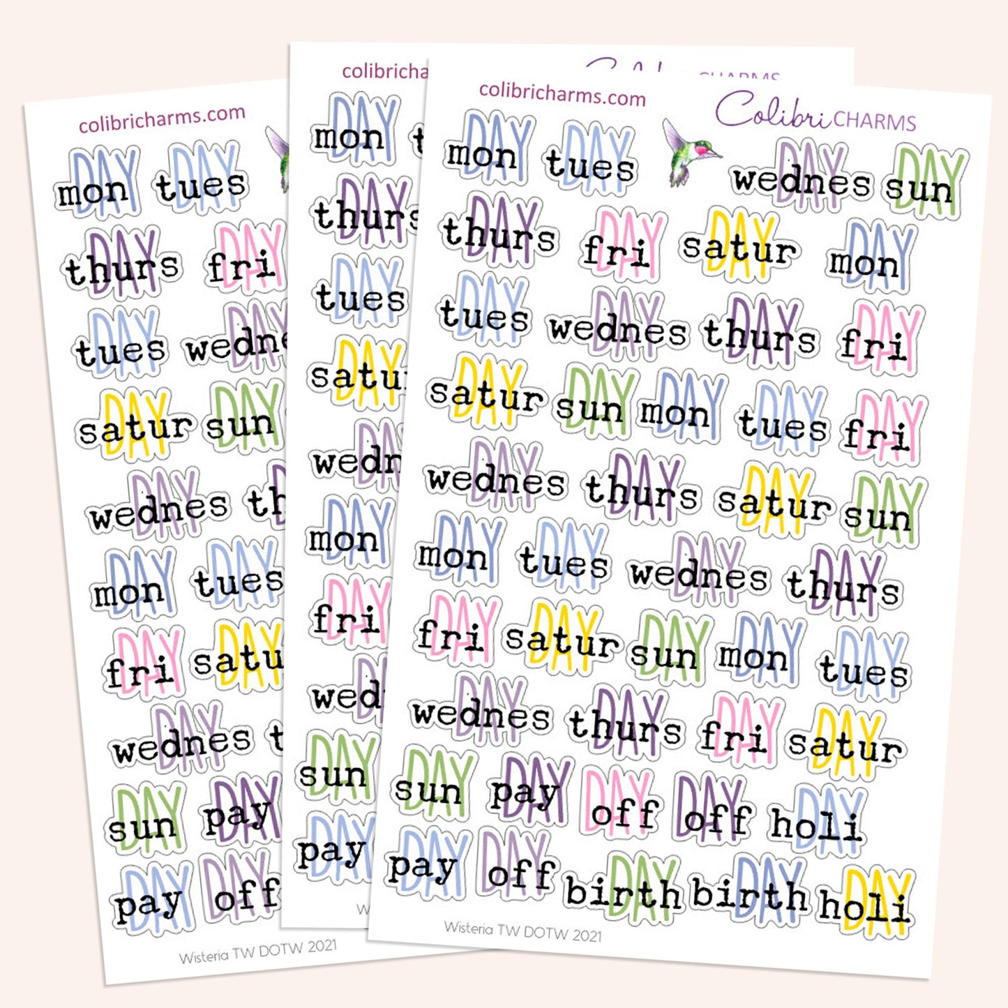 Wisteria Days of the Week Planner Stickers | Pastel DOTW Stickers | Colorful Daily Stickers | Seasonal Planner Stickersr