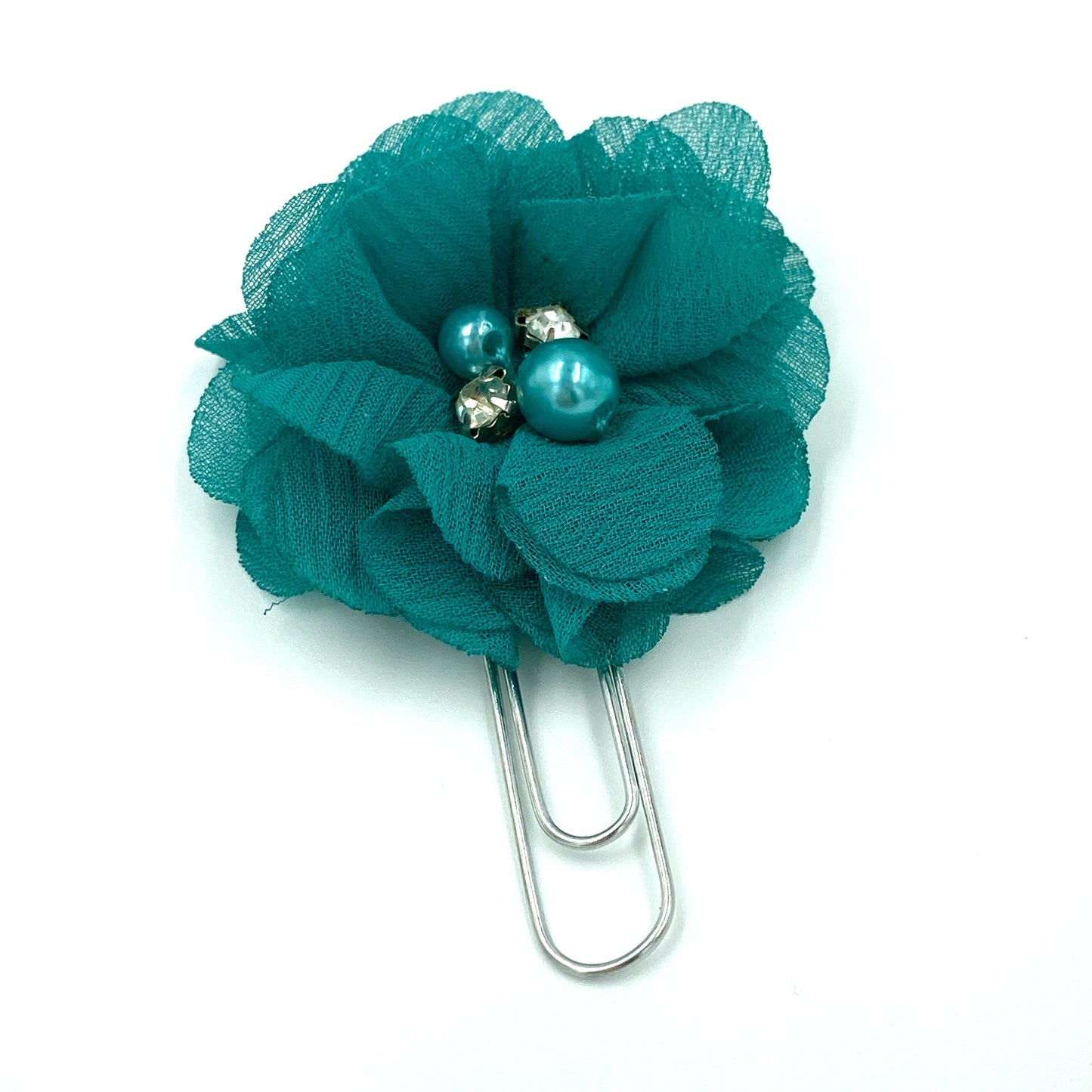 Rhinestone and Pearl Floral Clips | Chiffon Flower Planner Clip | Flower Paper Clip