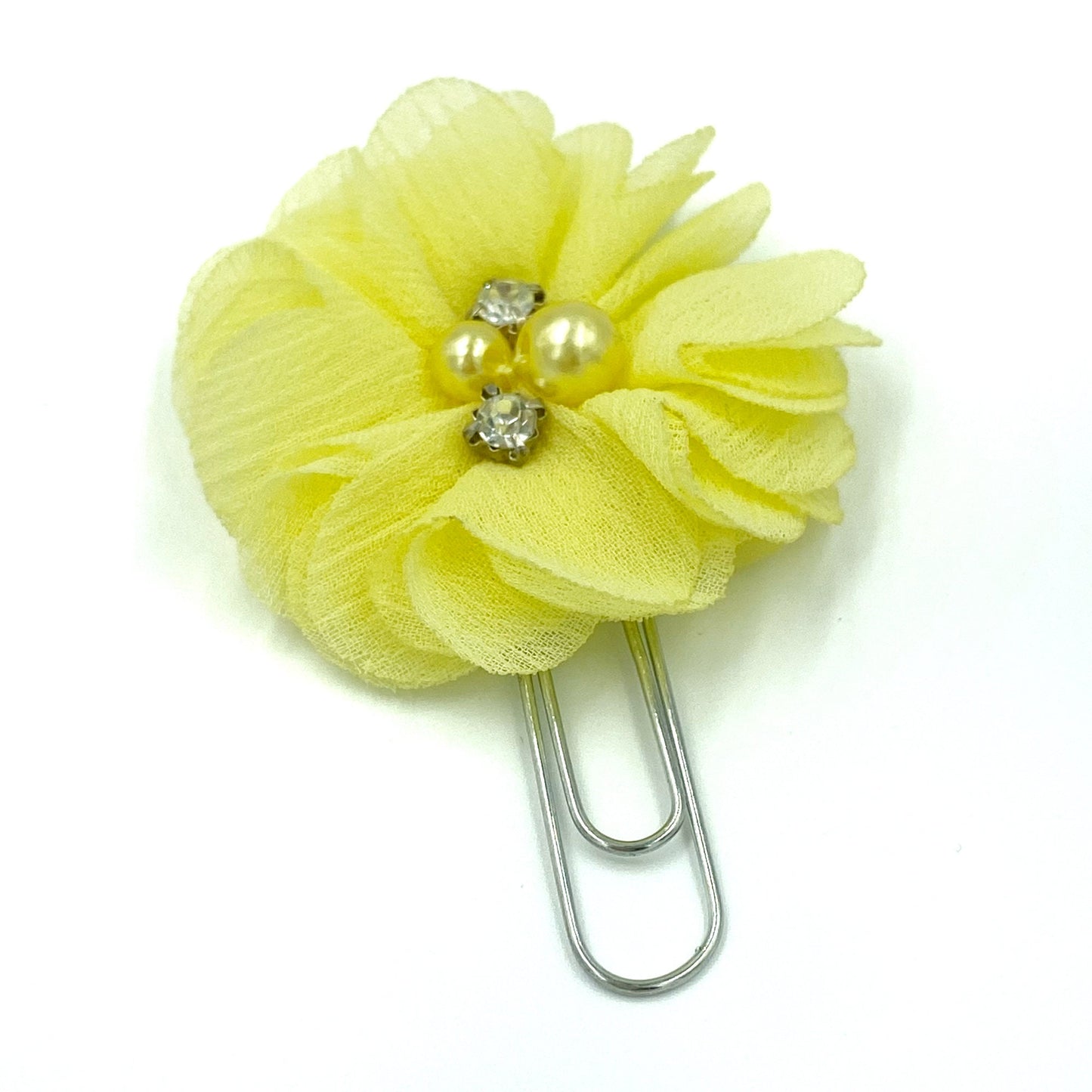 Rhinestone and Pearl Floral Clips | Chiffon Flower Planner Clip | Flower Paper Clip