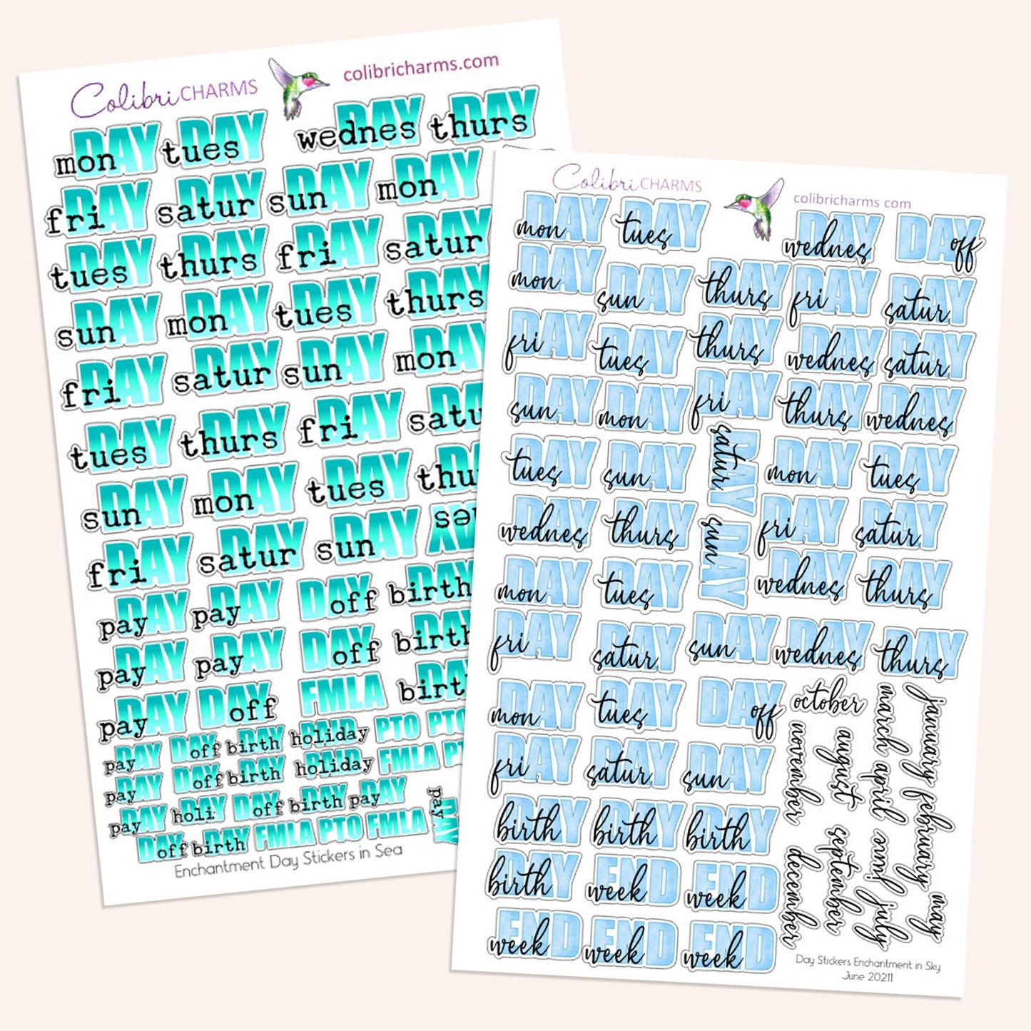 Enchantment Days of the Week Planner Stickers | Seaside DOTW Stickers | Sky Daily Stickers | Seasonal Planner Stickers