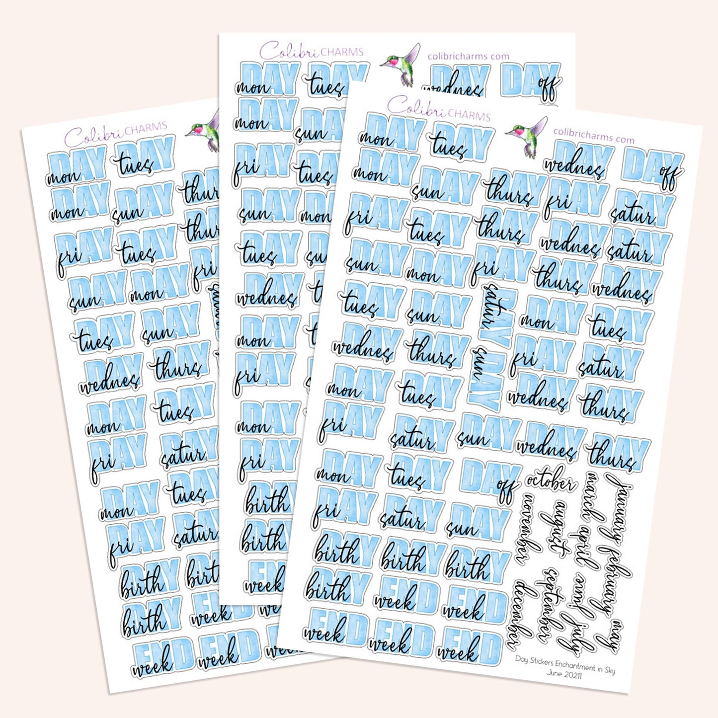 Enchantment Days of the Week Planner Stickers | Seaside DOTW Stickers | Sky Daily Stickers | Seasonal Planner Stickers