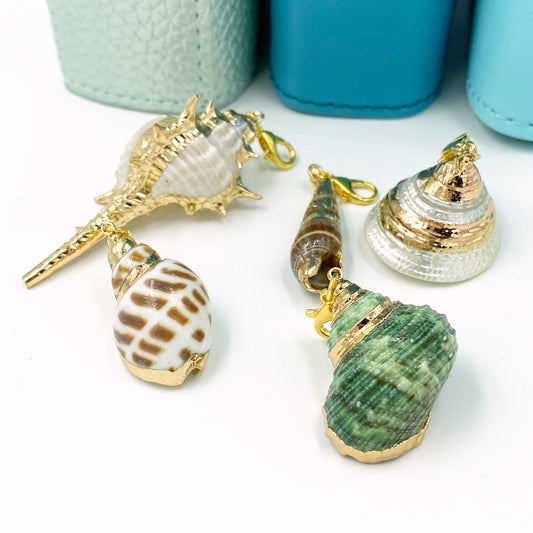 Genuine Seashell Charms | Gold Dipped Sea Shell Bookmark | Whelk Stitch Marker