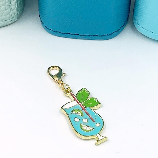 Blue Tropical Drink Charm | Summer Drink Planner Clip | Cocktail Stitch Marker | Umbrella Drink Bookmark